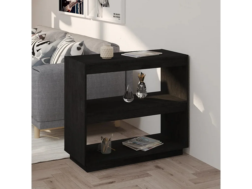 Alisha  Bibliothèque Noir 80x35x71 cm Bois de pin massif