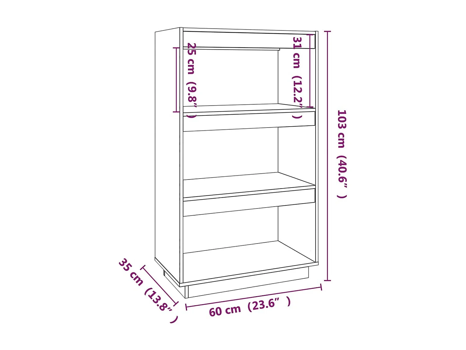 Alisha  Bibliothèque/Séparateur de pièce 60x35x103 cm pin massif