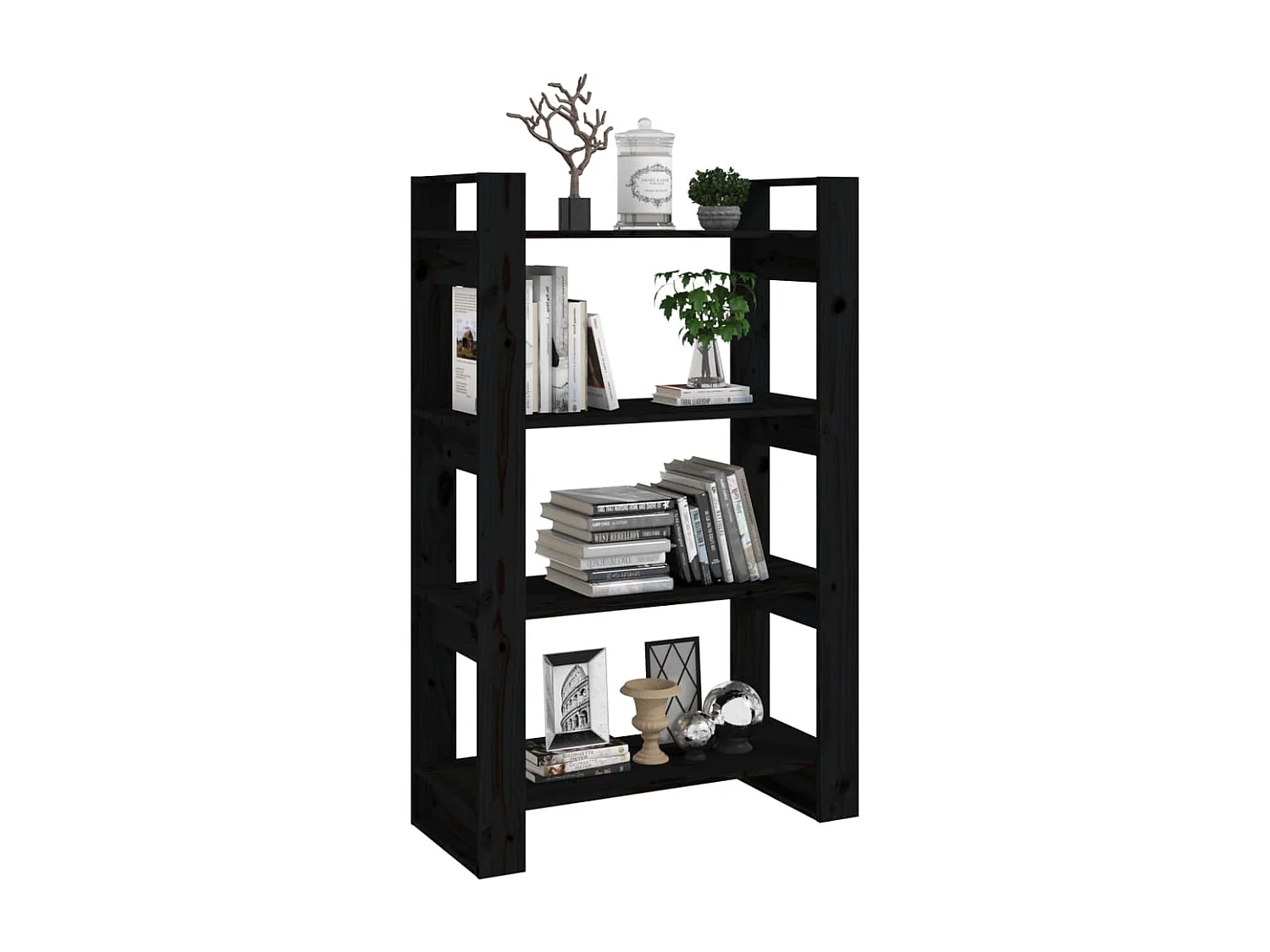 Orven  Bibliothèque/Séparateur de pièce Noir 80x35x125 cm Pin massif