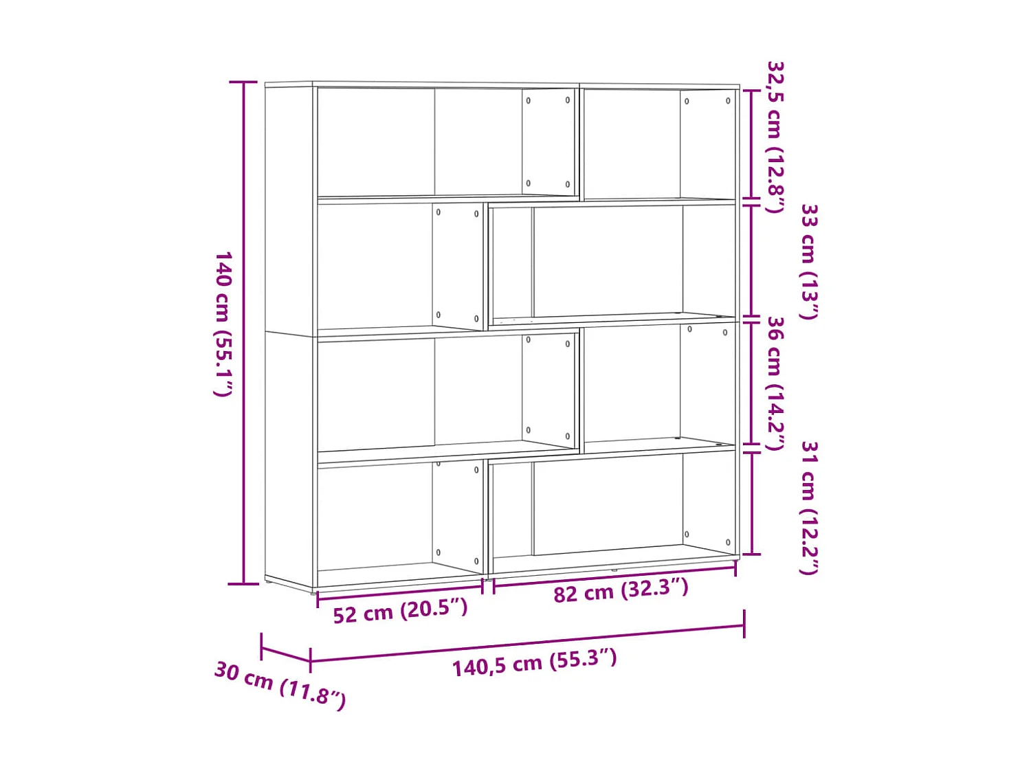 Damir  Bibliothèque d'angle à 4 niveaux chêne fumé bois d'ingénierie