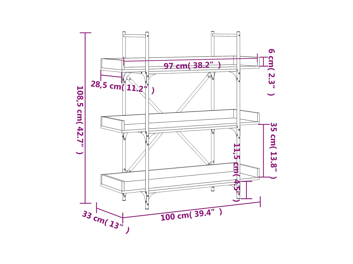 Vero Beach  Bibliothèque à 3 niveaux noir 100x33x108,5 cm bois d'ingénierie