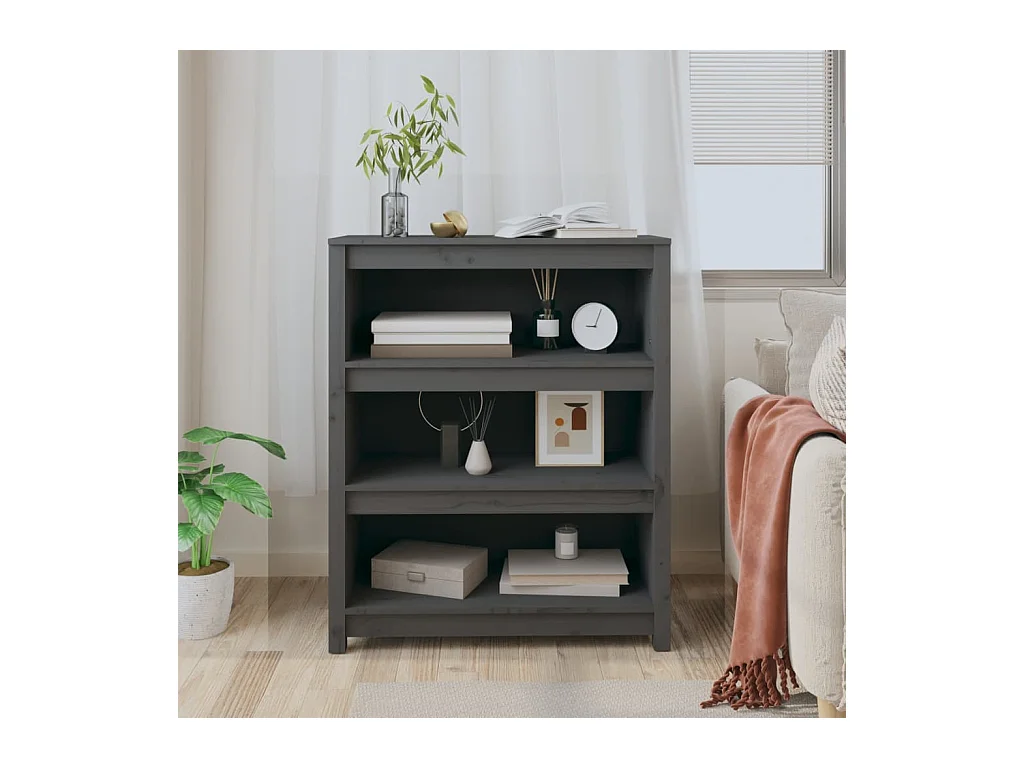 Laurens  Bibliothèque Gris 80x35x97 cm Bois de pin massif