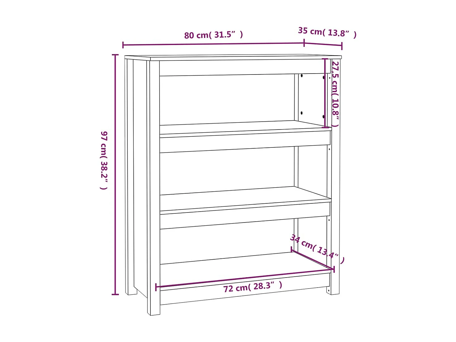 Laurens  Bibliothèque Gris 80x35x97 cm Bois de pin massif