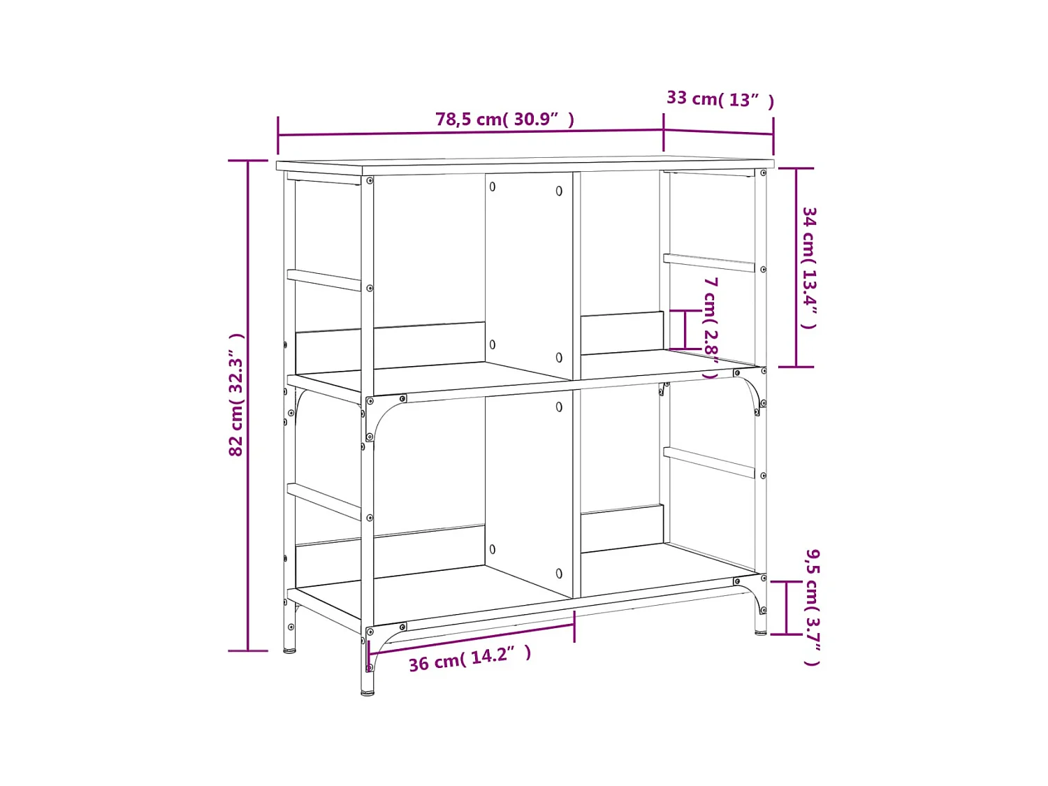 Keith  Bibliothèque chêne fumé 78,5x33x82 cm bois d'ingénierie