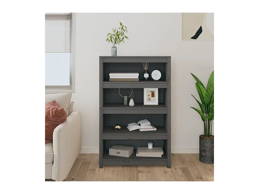 Laurens  Bibliothèque Gris 80x35x126 cm Bois de pin massif