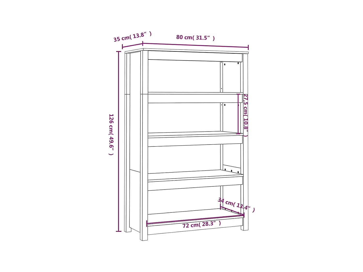 Laurens  Bibliothèque Gris 80x35x126 cm Bois de pin massif