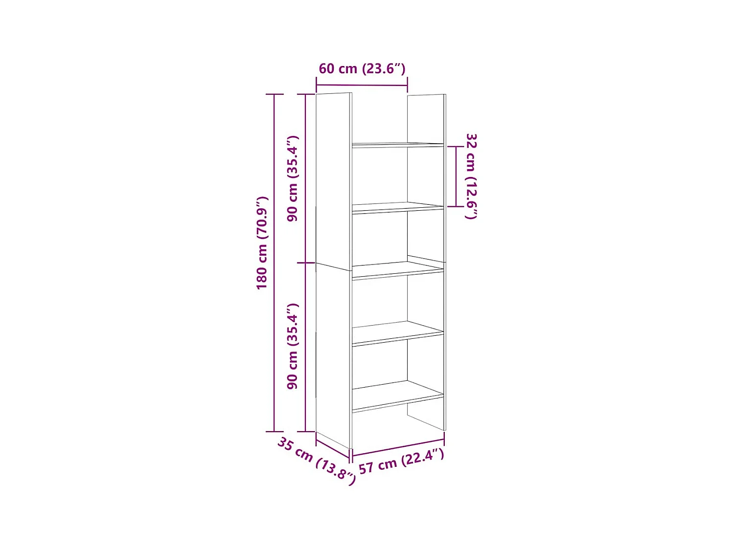 Syron  Bibliothèque Gris béton 60x35x180 cm Bois d’ingénierie