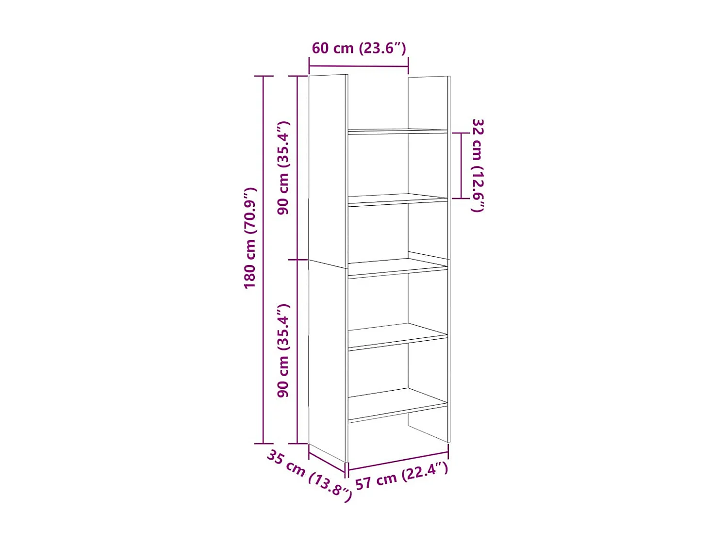 Syron  Bibliothèque Gris béton 60x35x180 cm Bois d’ingénierie