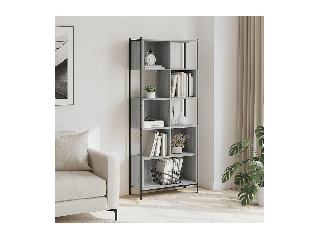 Sonmez  Bibliothèque sonoma gris 72x28x172 cm bois d'ingénierie