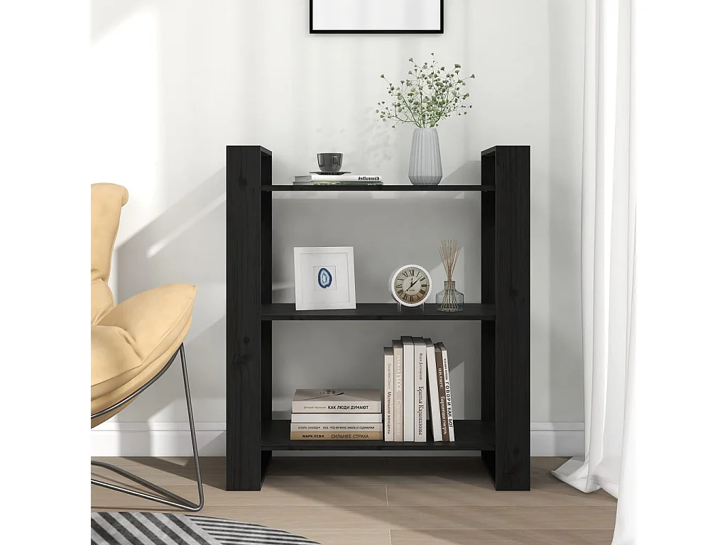 Sophie-Aurélie-Marie  Bibliothèque/Séparateur de pièce Noir 80x35x91 cm Pin solide