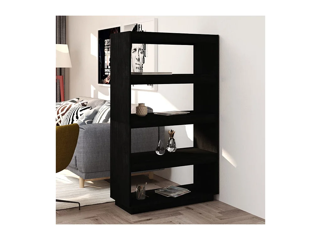 Alisha  Bibliothèque/Séparateur de pièce Noir 80x35x135 cm Pin massif