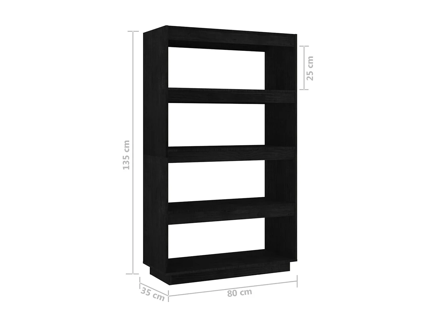 Alisha  Bibliothèque/Séparateur de pièce Noir 80x35x135 cm Pin massif