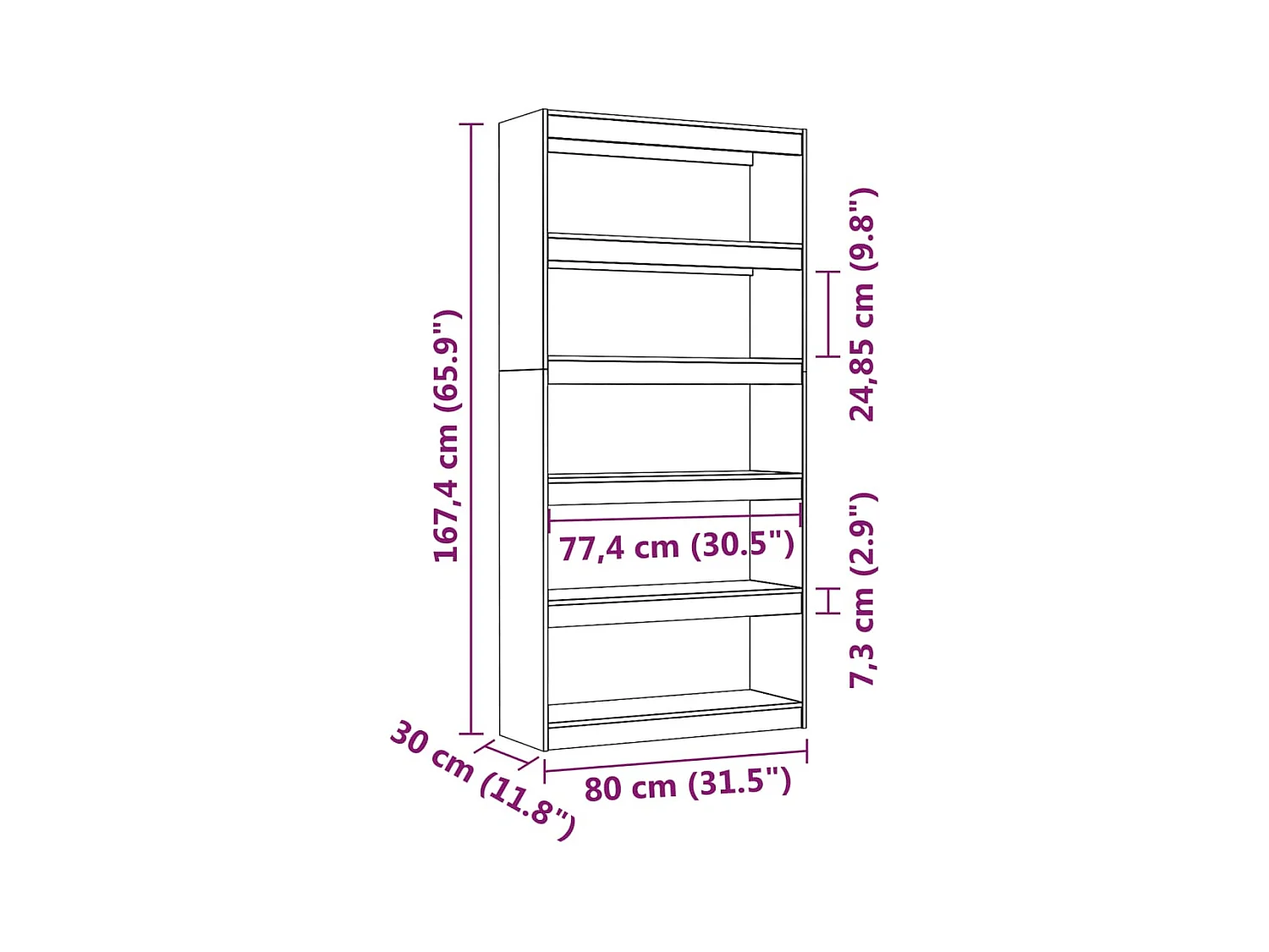 Aruna  Bibliothèque/Séparateur de pièce Blanc 80x30x167,4cm Pin massif