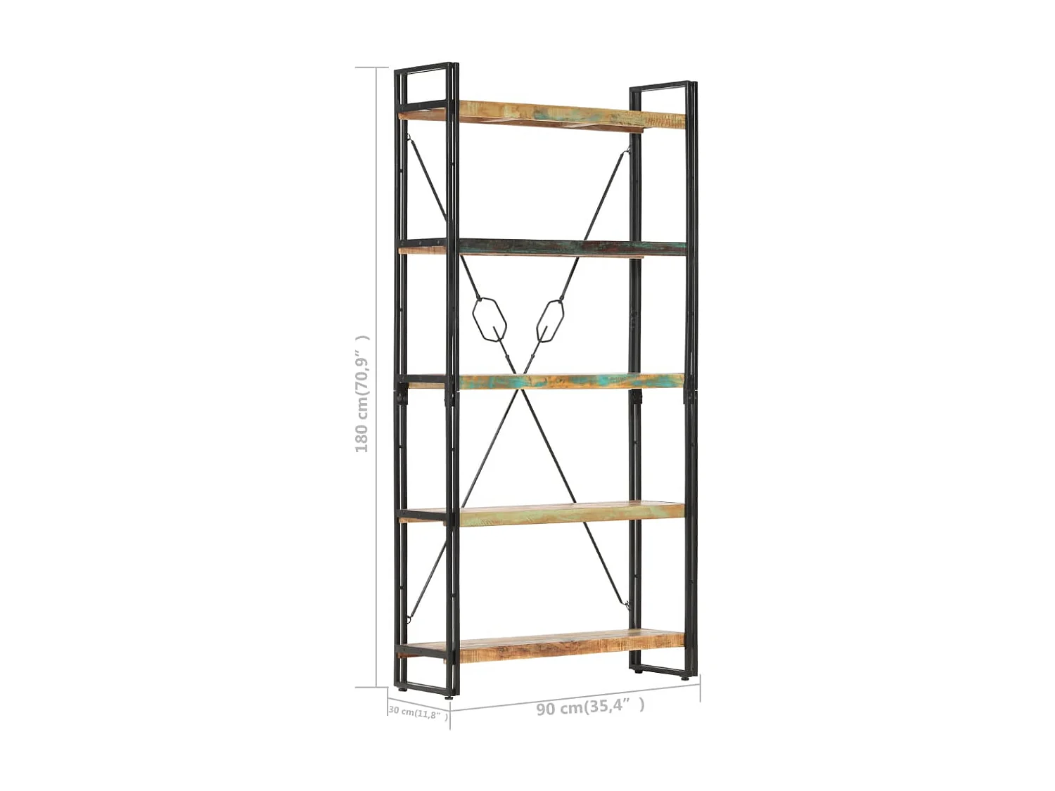 Yoan  Bibliothèque 5 niveaux 90x30x180 cm Bois solide de récupération