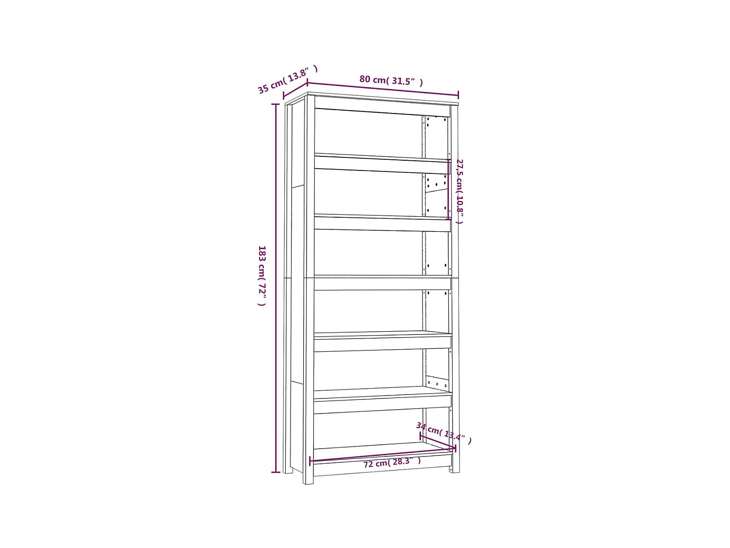 Laurens  Bibliothèque Gris 80x35x183 cm Bois de pin massif