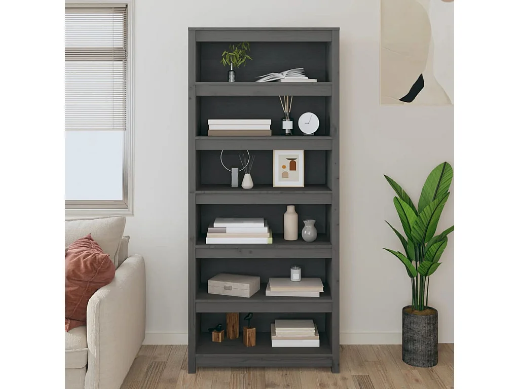 Laurens  Bibliothèque Gris 80x35x183 cm Bois de pin massif