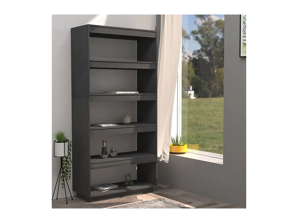 Alisha  Bibliothèque/Séparateur de pièce Gris 80x35x167 cm Pin massif