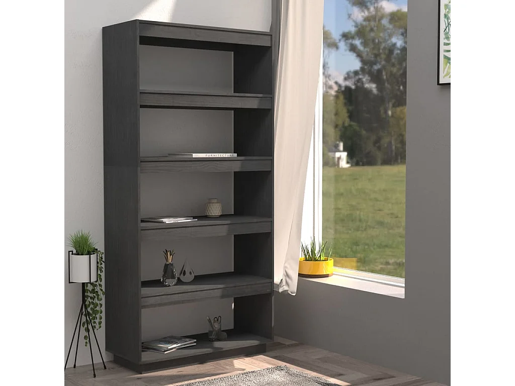 Alisha  Bibliothèque/Séparateur de pièce Gris 80x35x167 cm Pin massif