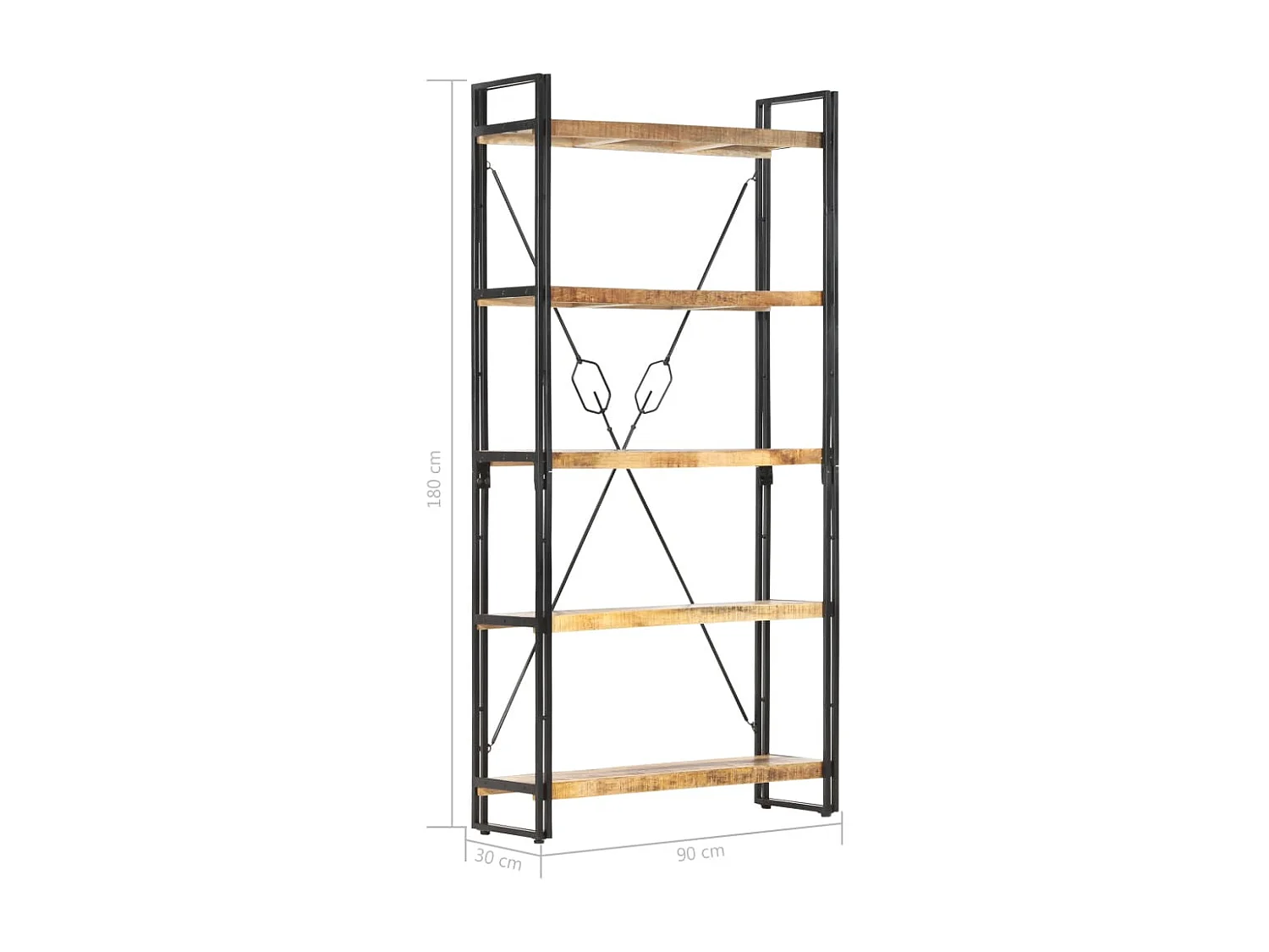 Yoan  Bibliothèque 5 niveaux 90x30x180 cm Bois solide de manguier