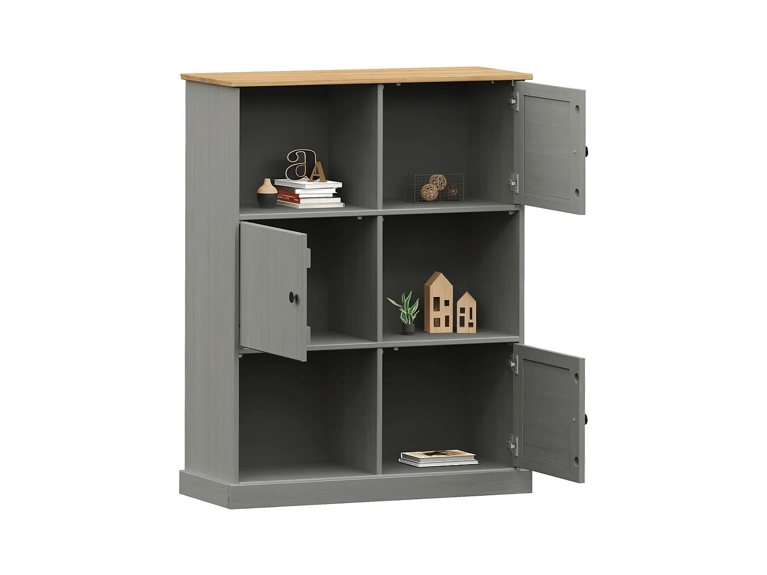Thyron  Bibliothèque VIGO gris 90x35x114,5 cm bois massif de pin