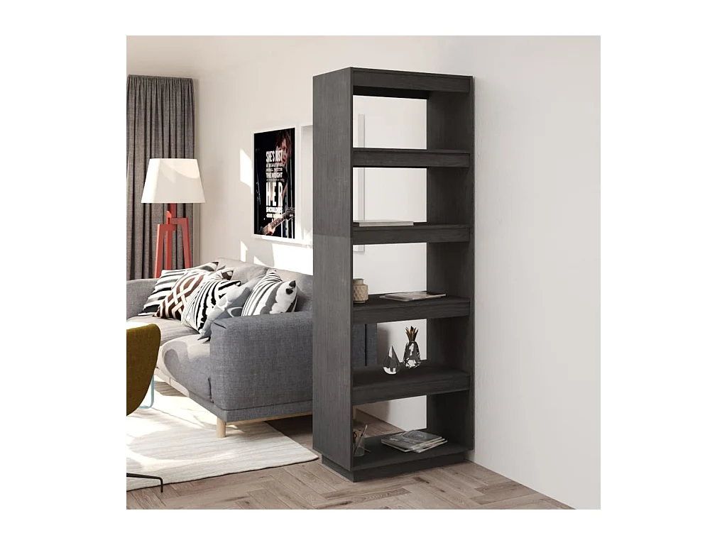 Alisha  Bibliothèque/Séparateur de pièce Gris 60x35x167 cm Pin massif