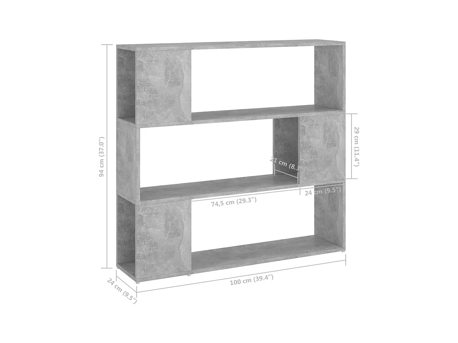 Norman  Bibliothèque/Séparateur de pièce Gris béton 100x24x94 cm