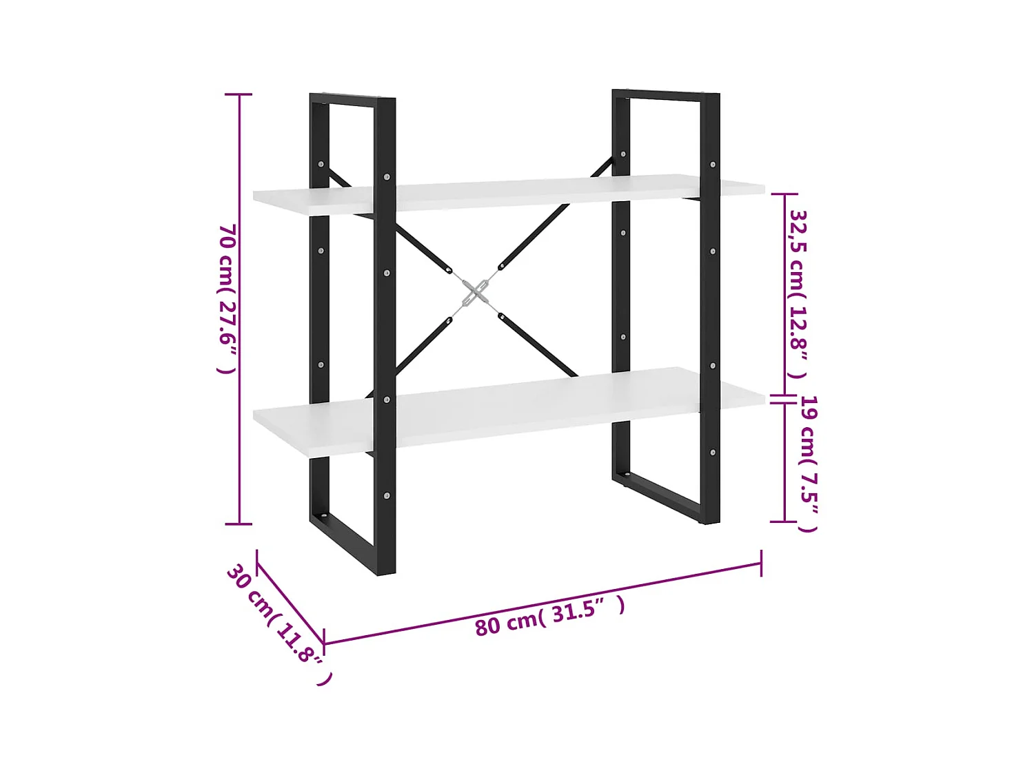 Vista  Bibliothèque à 2 niveaux Blanc 80x30x70 cm bois d'ingénierie