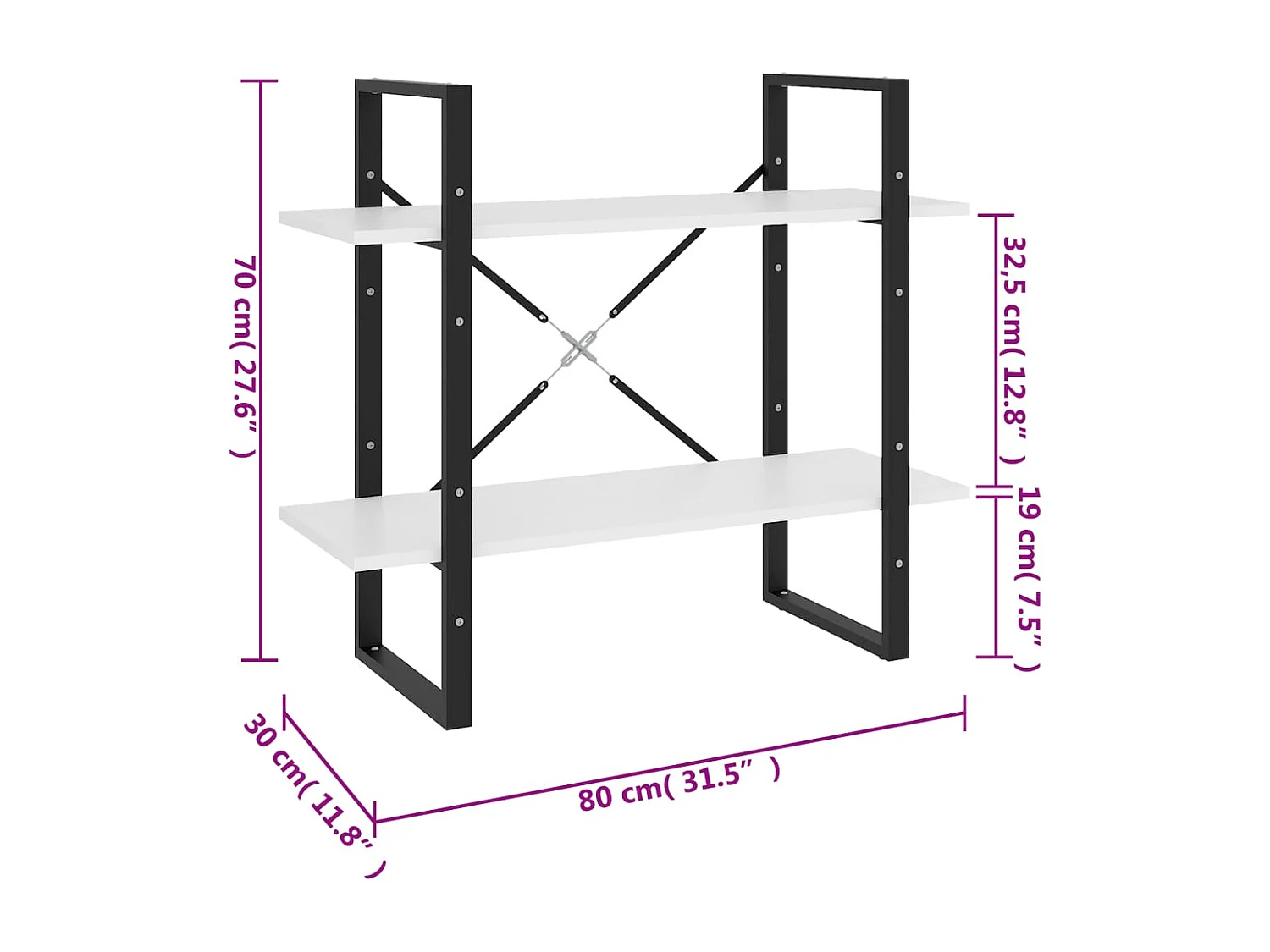 Vista  Bibliothèque à 2 niveaux Blanc 80x30x70 cm bois d'ingénierie