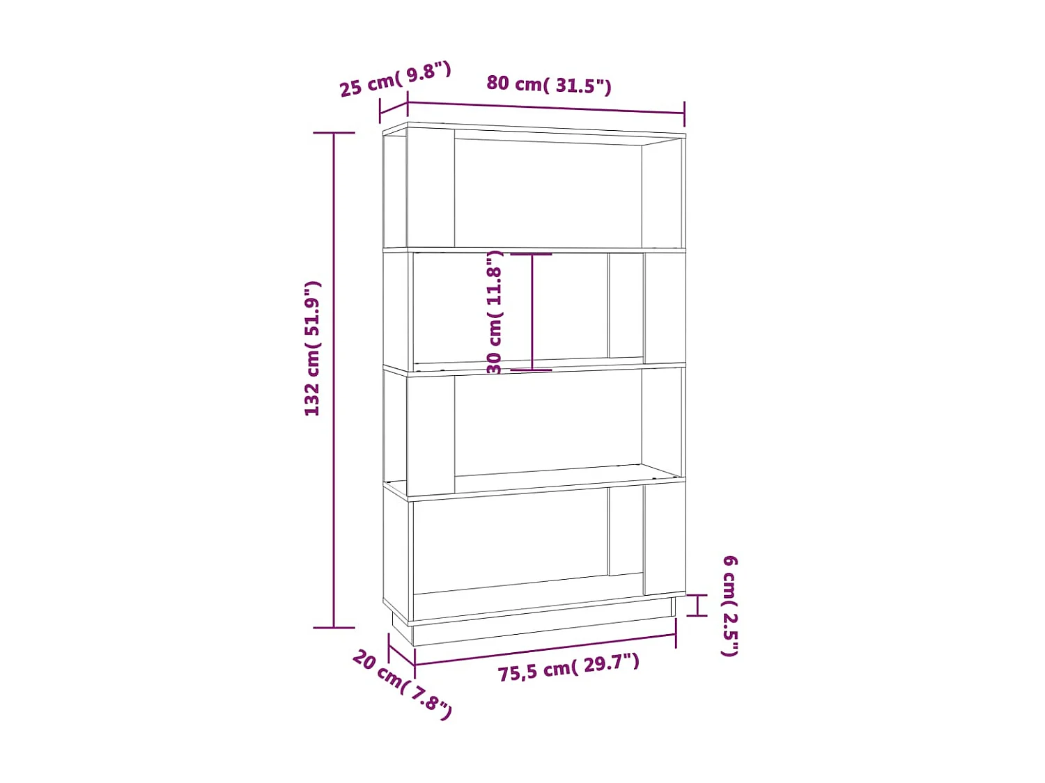 Dilber  Bibliothèque/Cloison Marron miel 80x25x132 cm Bois massif