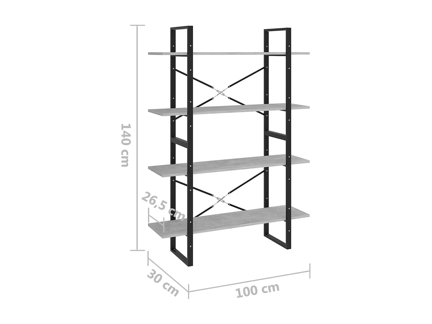 Gitana  Bibliothèque à 4 niveaux gris béton bois d'ingénierie