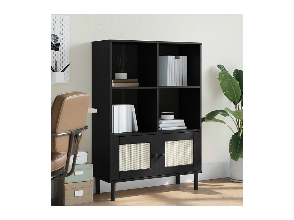 Zelyra  Bibliothèque SENJA aspect de rotin noir bois massif de pin