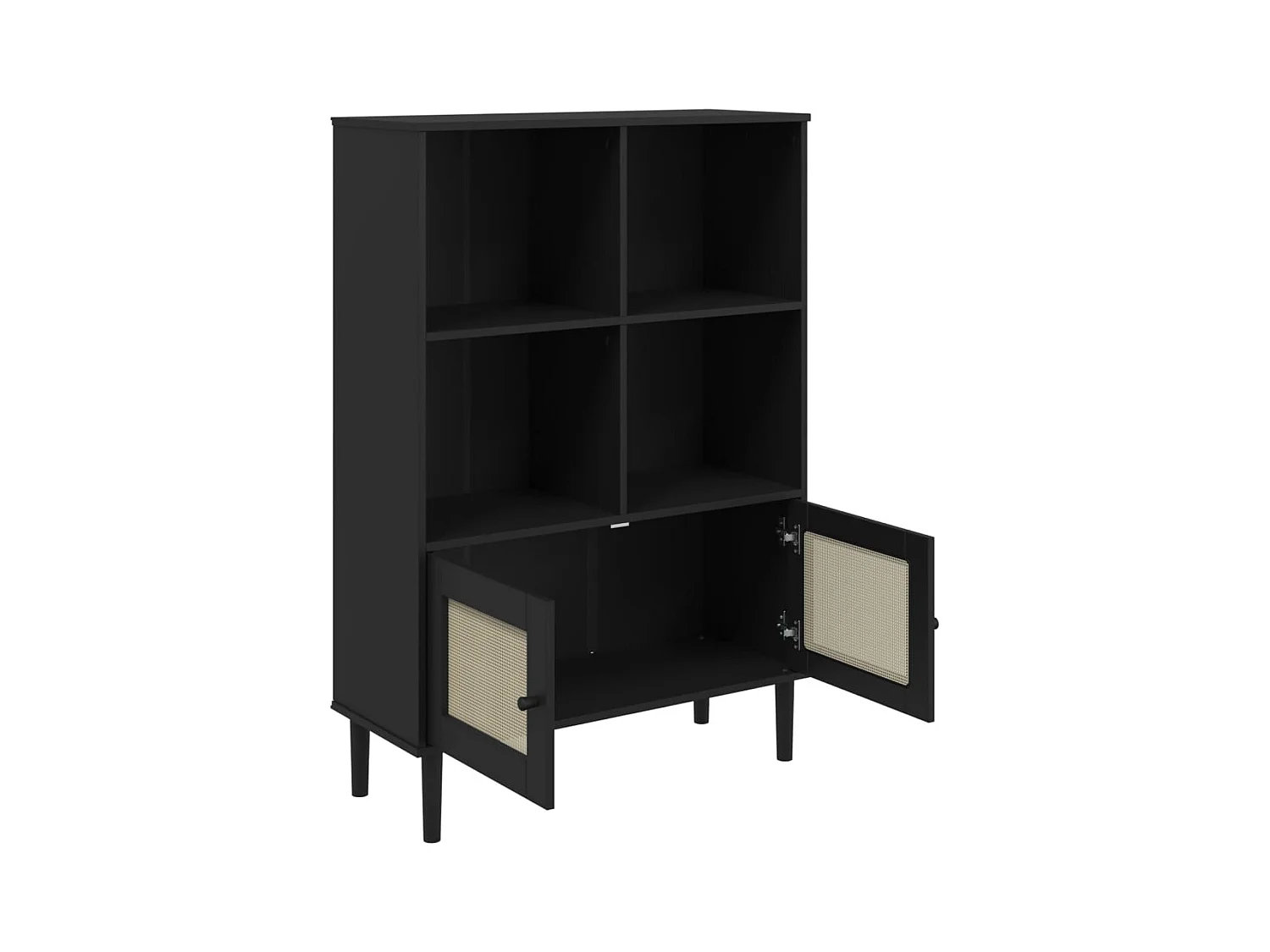 Zelyra  Bibliothèque SENJA aspect de rotin noir bois massif de pin