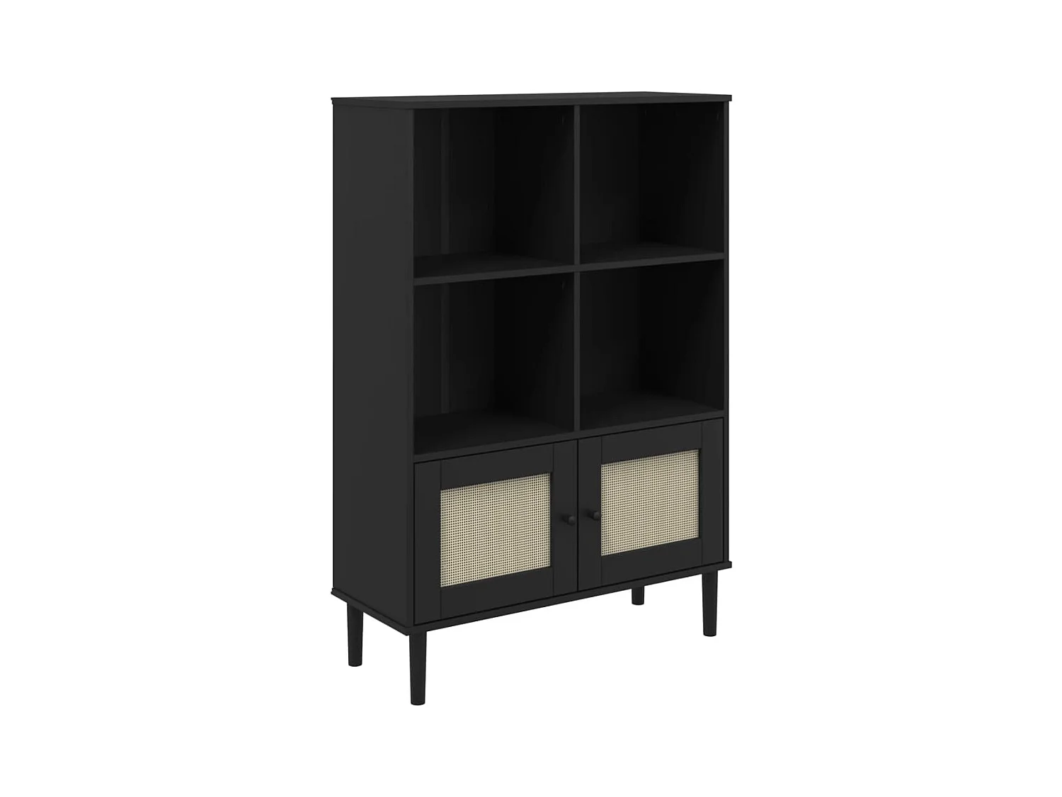 Zelyra  Boekenkast SENJA rattan-look 90x35x130 cm grenenhout zwart