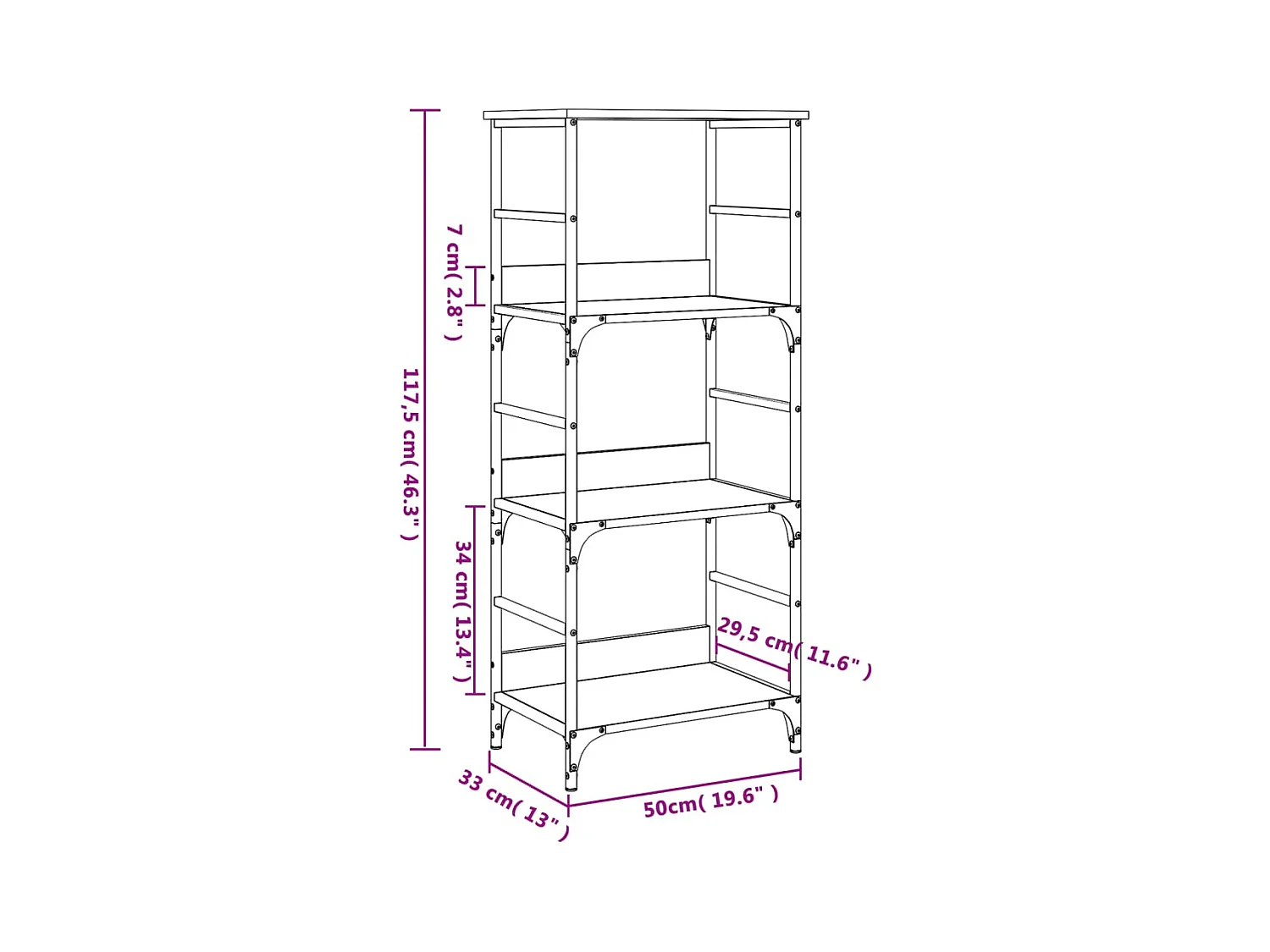 Namur  Bibliothèque chêne fumé 50x33x117,5 cm bois d'ingénierie