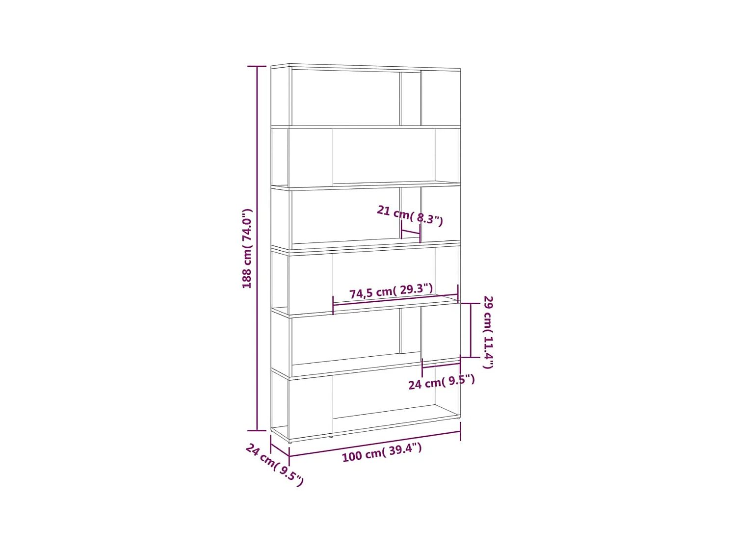 Branchville  Bibliothèque/Séparateur de pièce Gris béton 100x24x188 cm