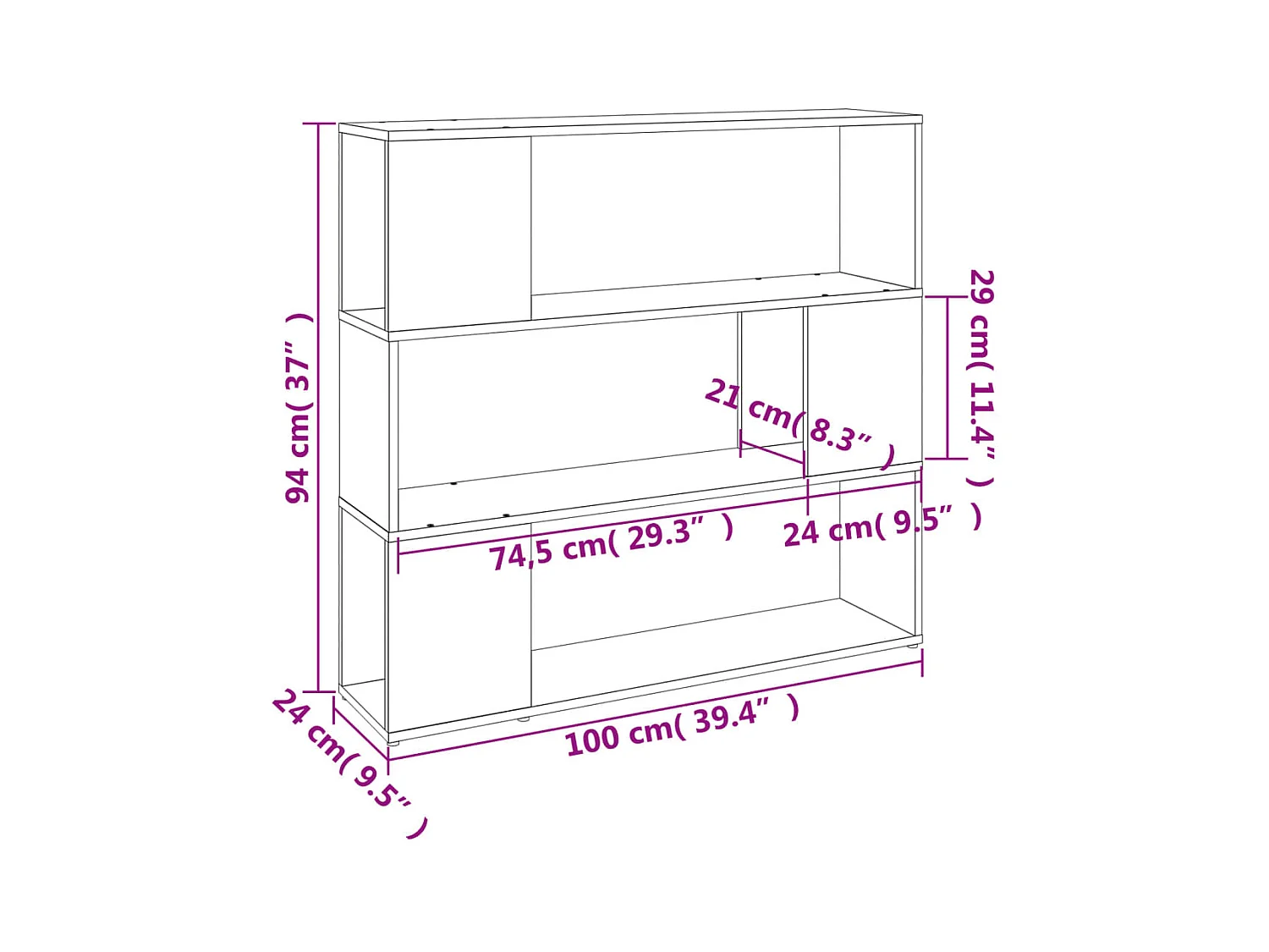Norman  Bibliothèque/Séparateur de pièce Chêne fumé 100x24x94 cm