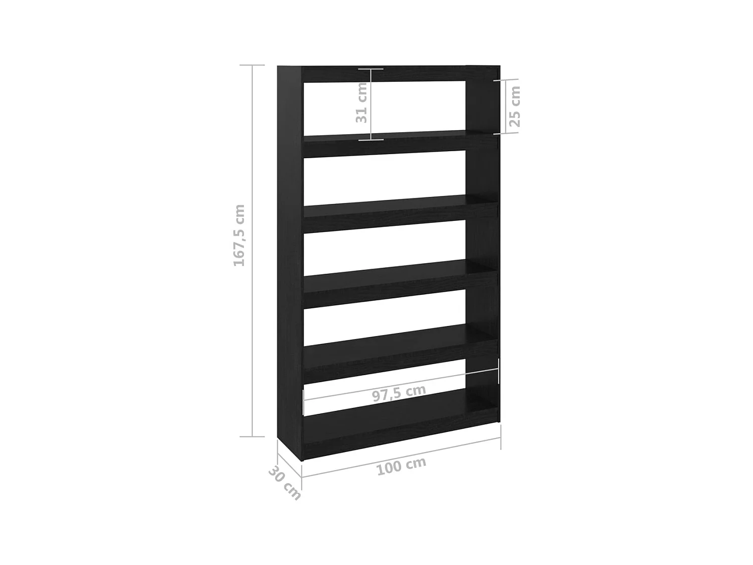 Centerville  Bibliothèque/Séparateur de pièce Noir 100x30x167,5cm Pin massif