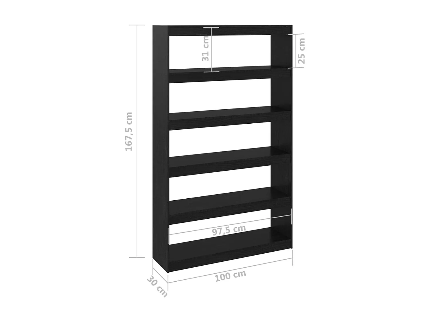 Centerville  Bibliothèque/Séparateur de pièce Noir 100x30x167,5cm Pin massif