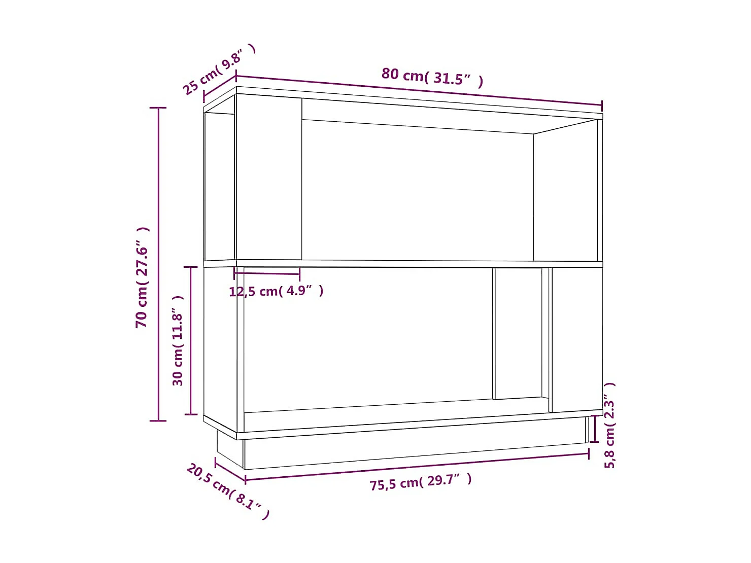 Jean-Paul-Jacques  Boekenkast/kamerscherm 80x25x70 cm massief grenenhout wit