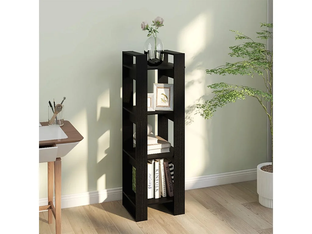 Vera  Bibliothèque/Séparateur de pièce Noir 41x35x125 cm Pin massif