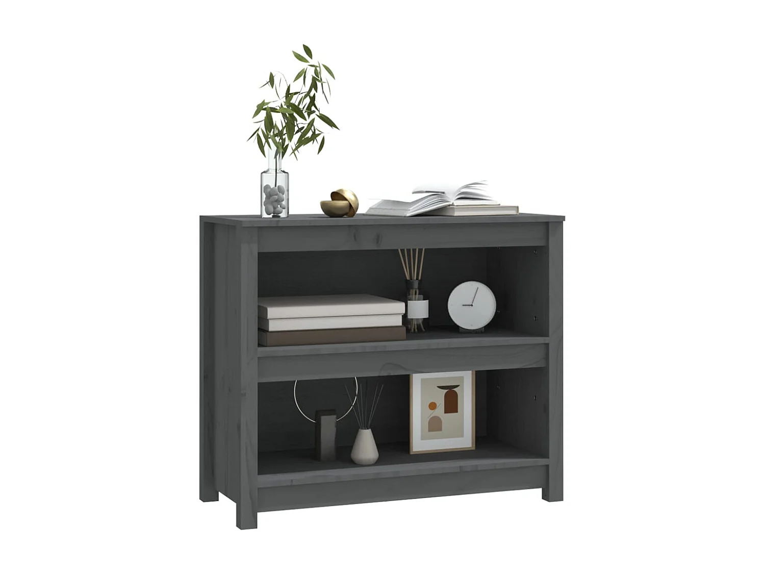 Laurens  Bibliothèque Gris 80x35x68 cm Bois de pin massif