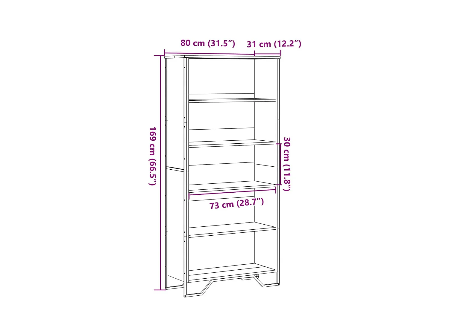 Olga  Bibliothèque sonoma gris 80x31x169 cm bois d'ingénierie