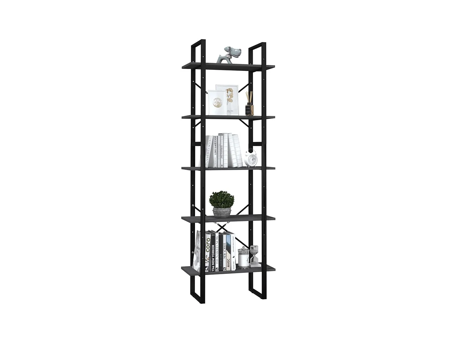 Aubagne  Bibliothèque à 5 niveaux Gris 60x30x175 cm Bois de pin