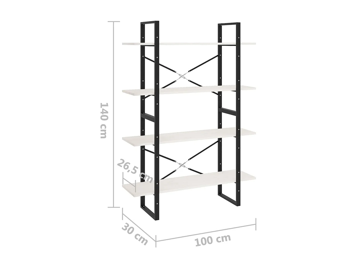 Gitana  Bibliothèque à 4 niveaux Blanc 100x30x140 cm Bois de pin massif