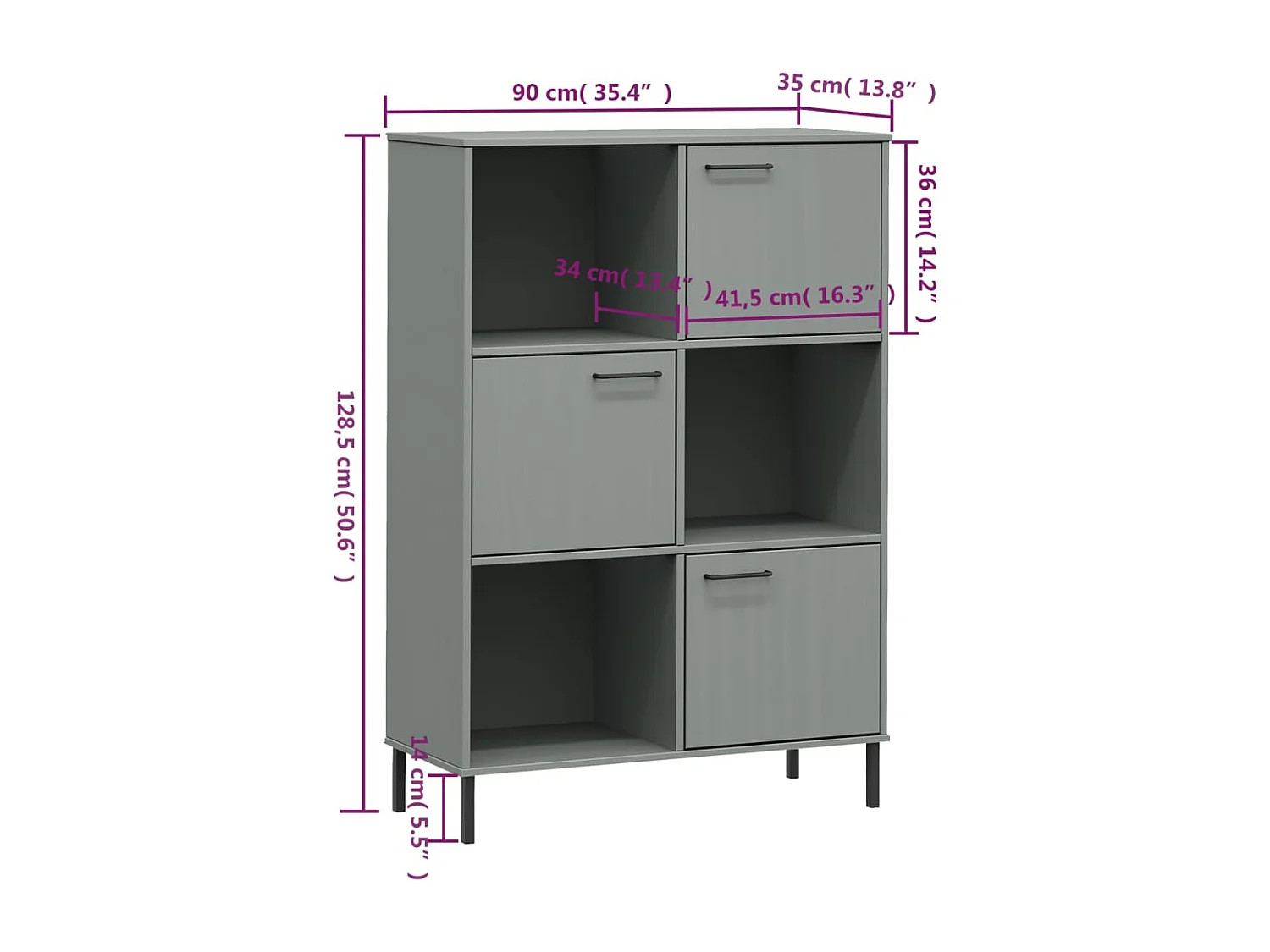 Nilvar  Bibliothèque avec pieds en métal Gris 90x35x128,5 cm Bois OSLO