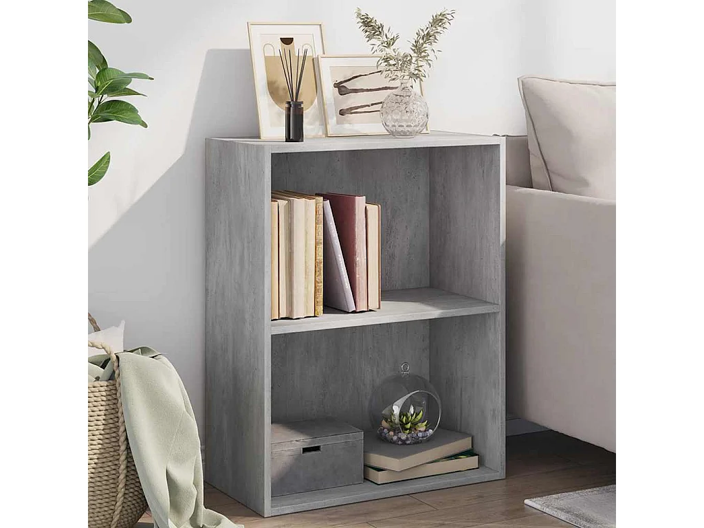 Siro  Bibliothèque à 2 niveaux gris béton bois d'ingénierie