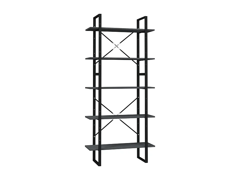 Aubagne  Bibliothèque à 5 niveaux Gris 80x30x175 cm Bois de pin