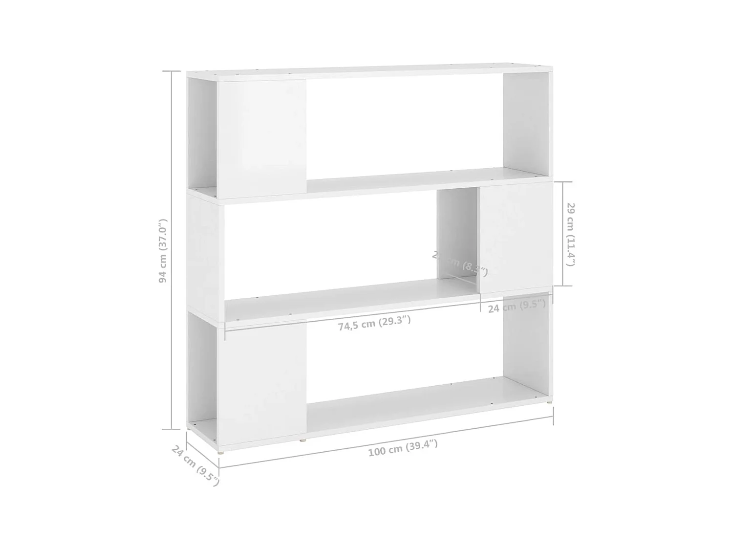 Norman  Bibliothèque/Séparateur de pièce Blanc brillant 100x24x94 cm