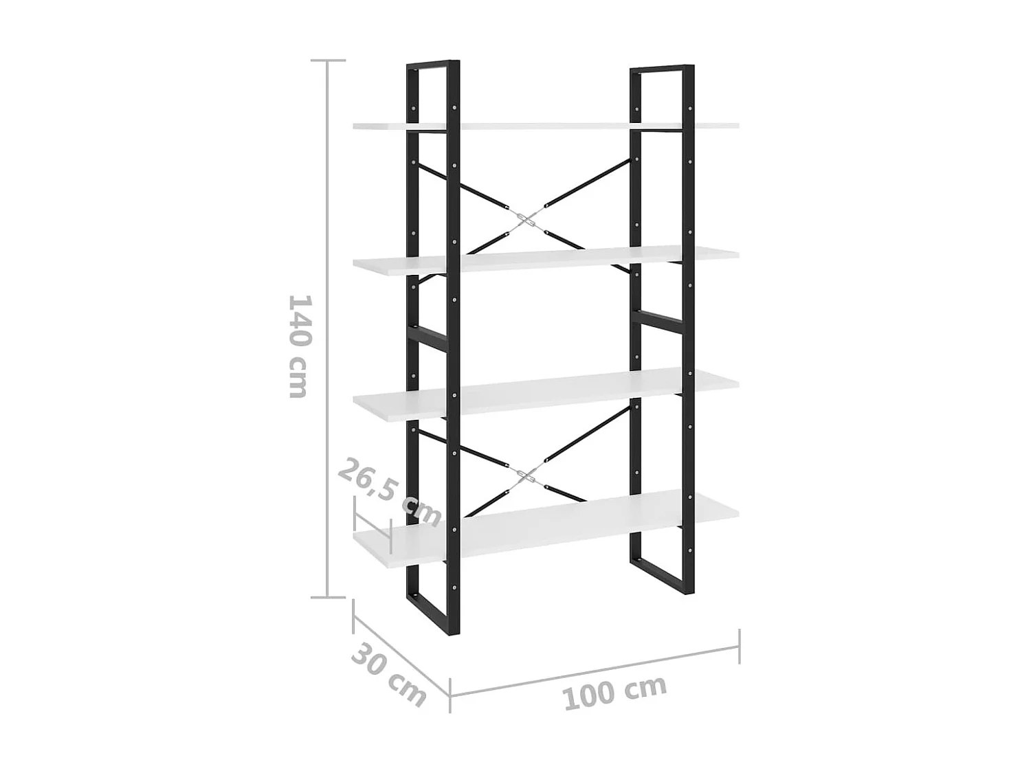 Gitana  Bibliothèque à 4 niveaux blanc 100x30x140 cm bois d'ingénierie