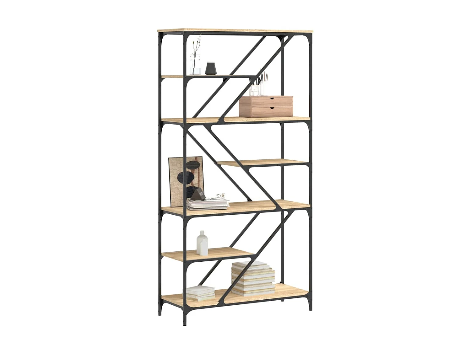 Torgir  Estantería madera de ingeniería acero roble Sonoma 91x36x176 cm